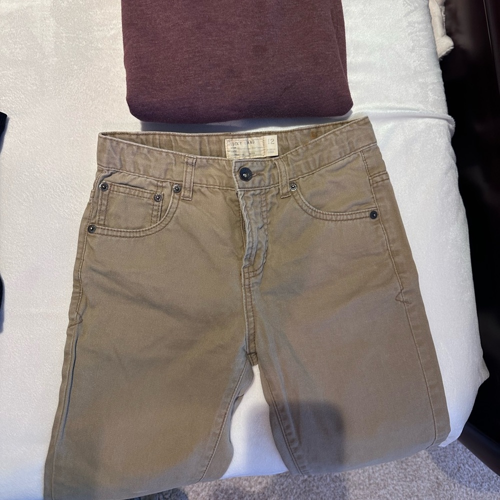 Lucky brand Boys 12 tan jeans FREE Sweatshirt
